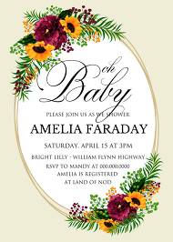 Baby shower sunflower peony marsala burgundy greenery hippophae wedding Invitation set 5x7 in edit online
