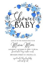 Baby shower wedding invitation card template wrath blue floral anemone 5x7 in invitation maker