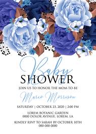 Baby shower wedding invitation set navy blue peony anemone 5x7 in personalized invitation