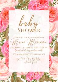 Baby shower wedding invitation set pink garden peony rose greenery 5x7 in