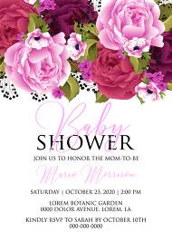 Baby shower wedding invitation set pink marsala red peony anemone 5x7 in online editor