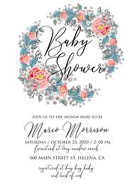 Baby shower wedding invitation set pink peony tea rose ranunculus floral card template 5x7 in edit online
