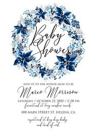 Baby shower wedding invitation set poinsettia navy blue winter flower berry 5x7 in invitation editor