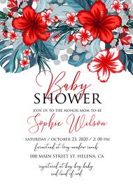 Baby shower wedding invitation set tropical palm leaves hawaii aloha luau hibiscus flower 5x7 in 