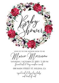 Baby shower wedding invitation set watercolor marsala red burgundy rose peony greenery 5x7 in invitation maker