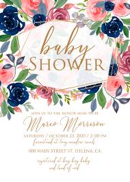Baby shower wedding invitation set watercolor navy blue rose marsala peony pink anemone greenery 5x7 in invitation maker
