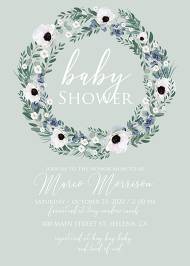 Baby shower wedding invitation set white anemone menthol greenery berry 5x7 in