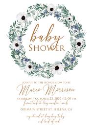 Baby shower wedding invitation set white anemone menthol greenery berry 5x7 in edit online