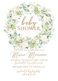 Baby shower wedding invitation set white rose peony herbal greenery 5x7 in invitation editor