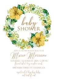 Baby shower wedding invitation set yellow lemon hibiscus tropical flower hawaii aloha luau 5x7 in download