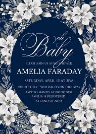 Baby shower white anemone navy blue background wedding invitation set 5x7 in personalized invitation
