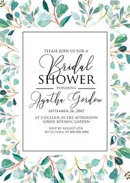 Bridal shower Greenery wedding invitation set watercolor herbal background 5x7 in invitation editor