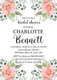 Bridal shower invitation blush pink anemone greenery eucalyptus wedding invitation 5x7 in online editor