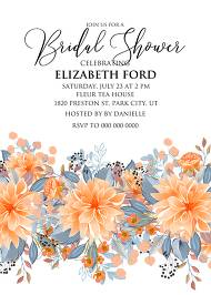 Bridal shower invitation peach chrysanthemum sunflower floral printable card template 5x7 in personalized invitation