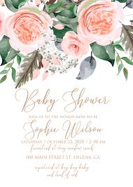 Bridal shower invitation peach rose watercolor greenery fern wedding invitation 5x7 in online editor