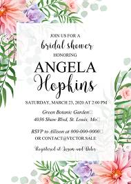 Bridal shower invitation pink garden rose peach chrysanthemum succulent greenery 5x7 in edit online