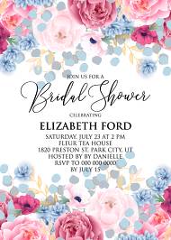 Bridal shower pink marsala red Peony wedding invitation anemone eucalyptus hydrangea 5x7 in Customize online
