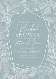 Bridal shower wedding invitation cards embossing gray blue silver foil herbal greenery 5x7 in invitation maker