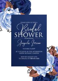 Bridal shower wedding invitation set navy blue peony anemone 5x7 in customizable template