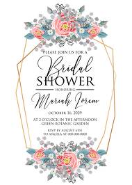 Bridal shower wedding invitation set pink peony tea rose ranunculus floral card template 5x7 in edit template