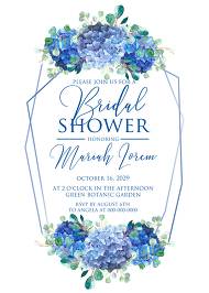 Bridal shower wedding invitation set watercolor blue hydrangea eucalyptus greenery 5x7 in