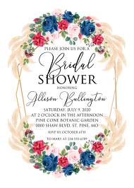 Bridal shower wedding invitation set watercolor navy blue rose marsala dark red peony pink greenery 5x7 in invitation maker