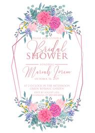 Bridal shower wedding invitation set watercolor pink peony rose chrysanthemum dahlia 5x7 in download