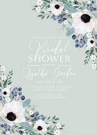 Bridal shower wedding invitation set white anemone menthol greenery berry 5x7 in invitation maker