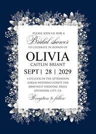 Bridal shower white anemone navy blue background wedding invitation set 5x7 in invitation maker