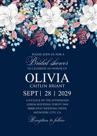 Bridal shower white anemone winter navy blue background wedding invitation set 5x7 in maker