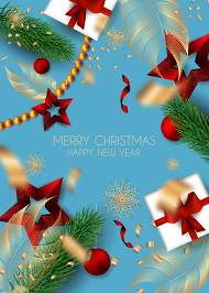 Christmas Invitation Greeting Card fir gold feather gift box snowflake pearl balls confetti star invitation editor