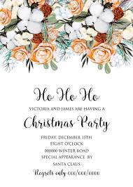 Christmas Party Invitation cotton winter wedding invitation fir peach rose wreath