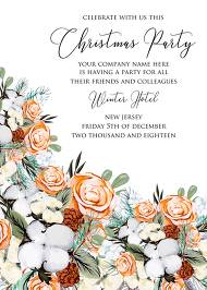 Christmas Party Invitation cotton winter wedding invitation fir peach rose wreath create online