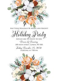 Christmas Party Invitation cotton winter wedding invitation fir peach rose wreath customize online