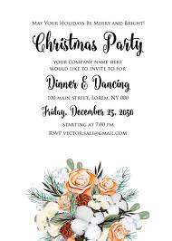 Christmas Party Invitation cotton winter wedding invitation fir peach rose wreath edit online