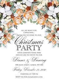 Christmas Party Invitation cotton winter wedding invitation fir peach rose wreath edit template