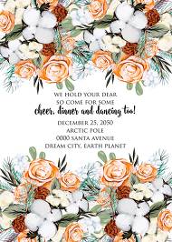 Christmas Party Invitation cotton winter wedding invitation fir peach rose wreath invitation editor
