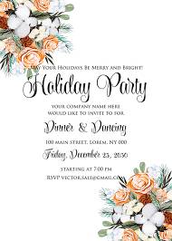 Christmas Party Invitation cotton winter wedding invitation fir peach rose wreath invitation editor