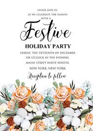 Christmas Party Invitation cotton winter wedding invitation fir peach rose wreath invitation maker