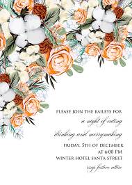 Christmas Party Invitation cotton winter wedding invitation fir peach rose wreath online editor