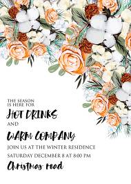 Christmas Party Invitation cotton winter wedding invitation fir peach rose wreath online maker