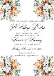 Christmas Party Invitation cotton winter wedding invitation fir peach rose wreath download