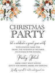 Christmas Party Invitation cotton winter wedding invitation fir peach rose wreath editor