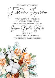 Christmas Party Invitation cotton winter wedding invitation fir peach rose wreath maker