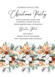 Christmas Party Invitation cotton winter wedding invitation fir peach rose wreath template