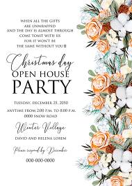 Christmas Party Invitation cotton winter wedding invitation fir peach rose wreath personalized invitation