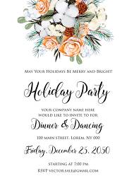 Christmas Party Invitation cotton winter wedding invitation fir peach rose wreath personalized invitation