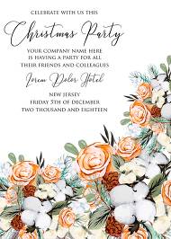 Christmas Party Invitation cotton winter wedding invitation fir peach rose wreath wedding invitation maker