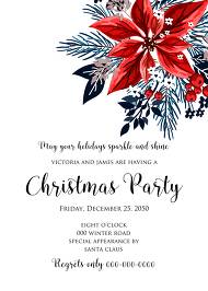 Christmas party invitation red poinsettia winter flower berry fir floral wreath 5x7 in create online