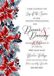 Christmas party invitation red poinsettia winter flower berry fir floral wreath 5x7 in customize online
